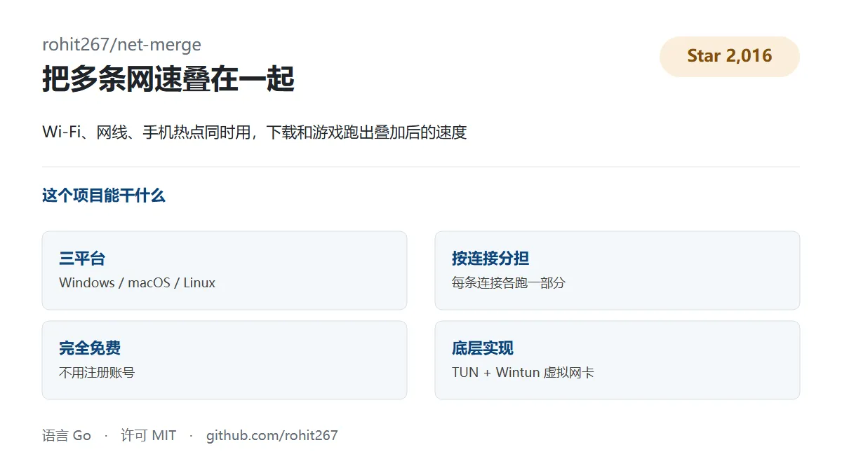 net-merge 项目速览:多网卡叠加加速